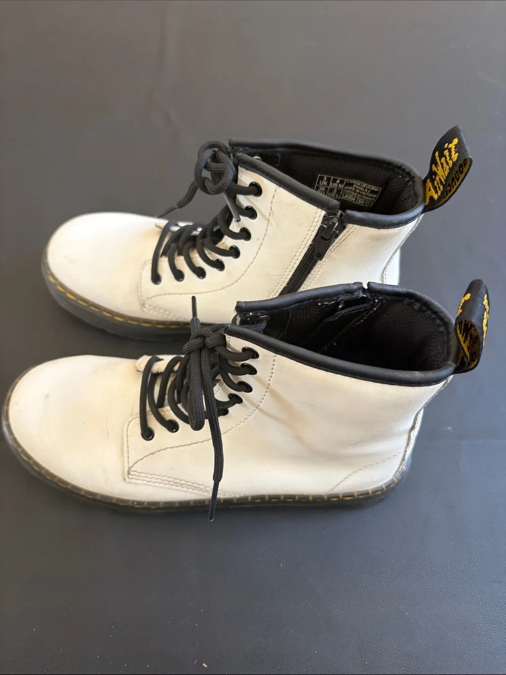 Dr. Martens Zavala J White Leather Combat Boots Girls US 5 EU 36